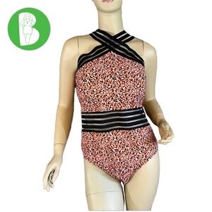 MEET CURVE ORANGE & BLACK ANIMAL PRINT MESH DETAIL CRISS CROSS SWIMSUIT (3X)